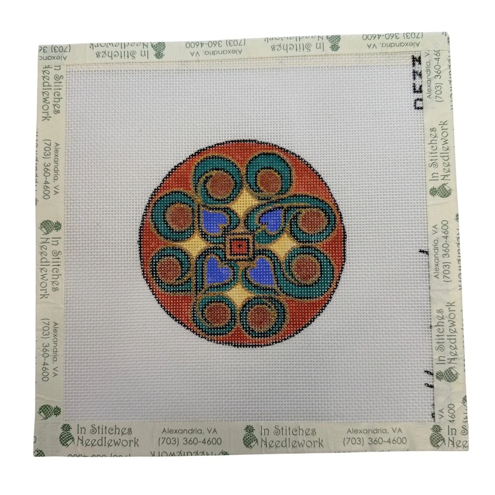 Robbin's Nest Needlepoint Canvas Hand Painted Mandala Ornament Teal 18 Mesh 8in